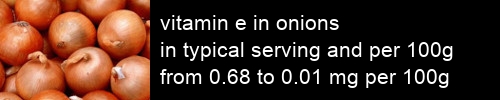 vitamin e in onions information and values per serving and 100g